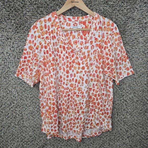 Chico's Tops - Chicos Top Womens 2 US Large Orange V Neck Slub Knit Short Sleeve Tee Casual